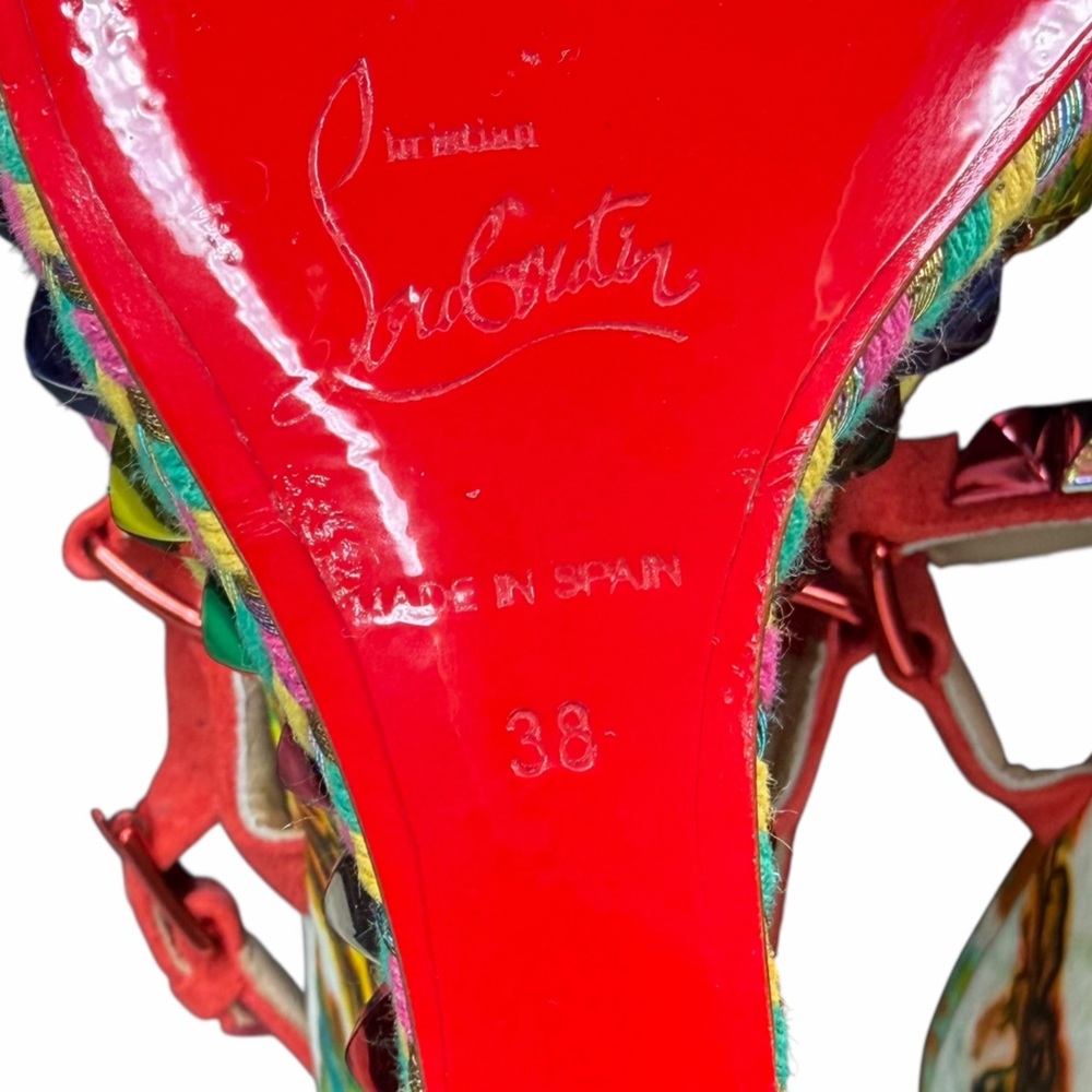 Christian Louboutin Red Multicolor Platform Espadrille Wedges Size 38 - Picture 5 of 10